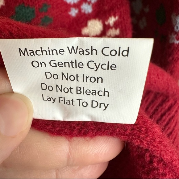 Paw Print Fair Isle Sweater Women L Thick Red Animal Lover Dog Cat Rescue Nordic - Picture 13 of 13